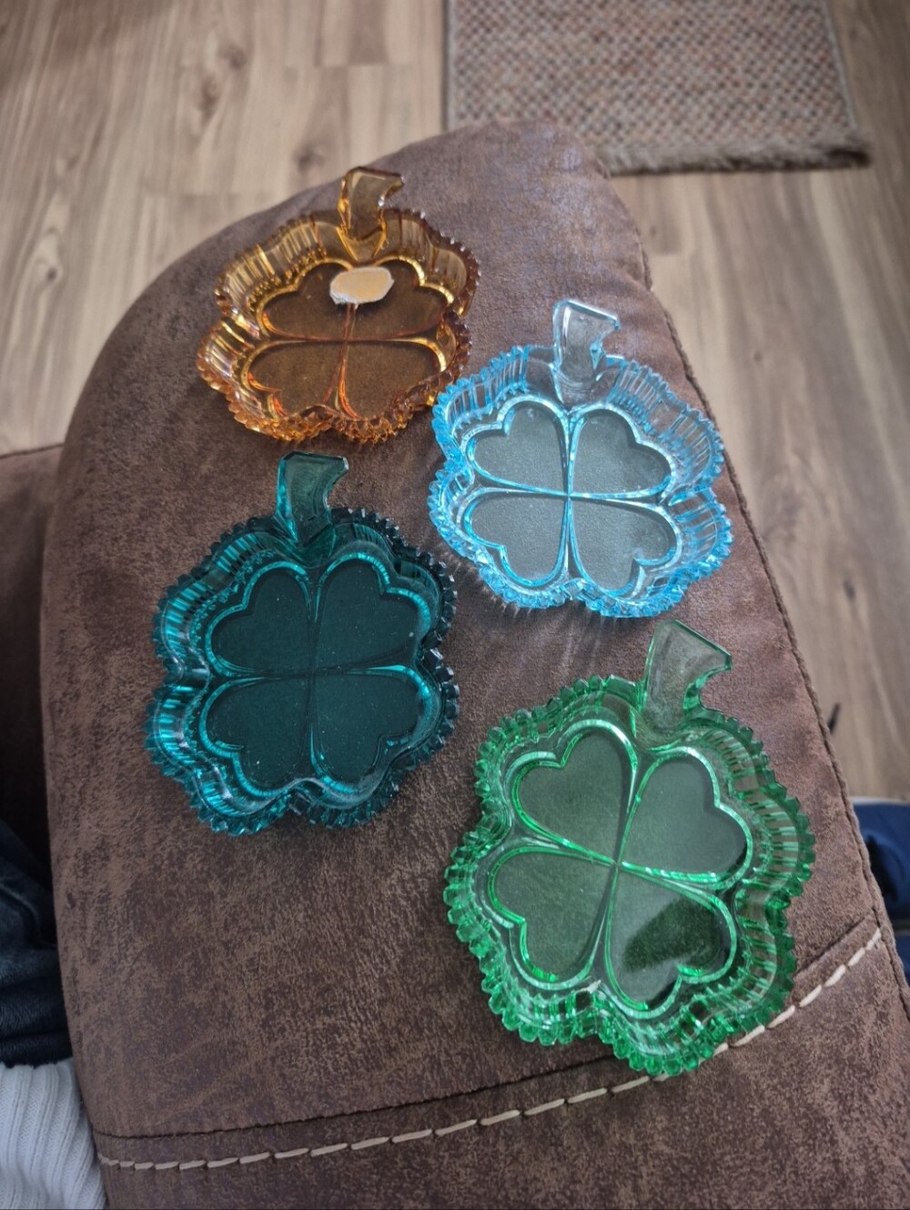 4 Vtg Indiana Glass Clover Trinket Dish Shamrock Decor Candy Jewelry
